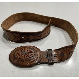 Vintage Chambers Women's Tooled Genuine Leather Belt Made In USA Hand Painted